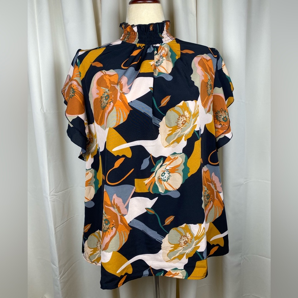 SHEIN Black and Orange Floral Blouse
